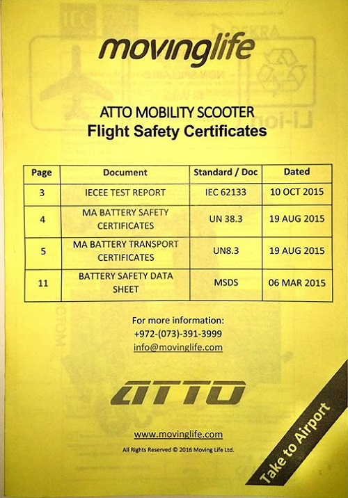 ATTO mobil elscooter - Fly sikkerhedscertifikater - PM Elscooter